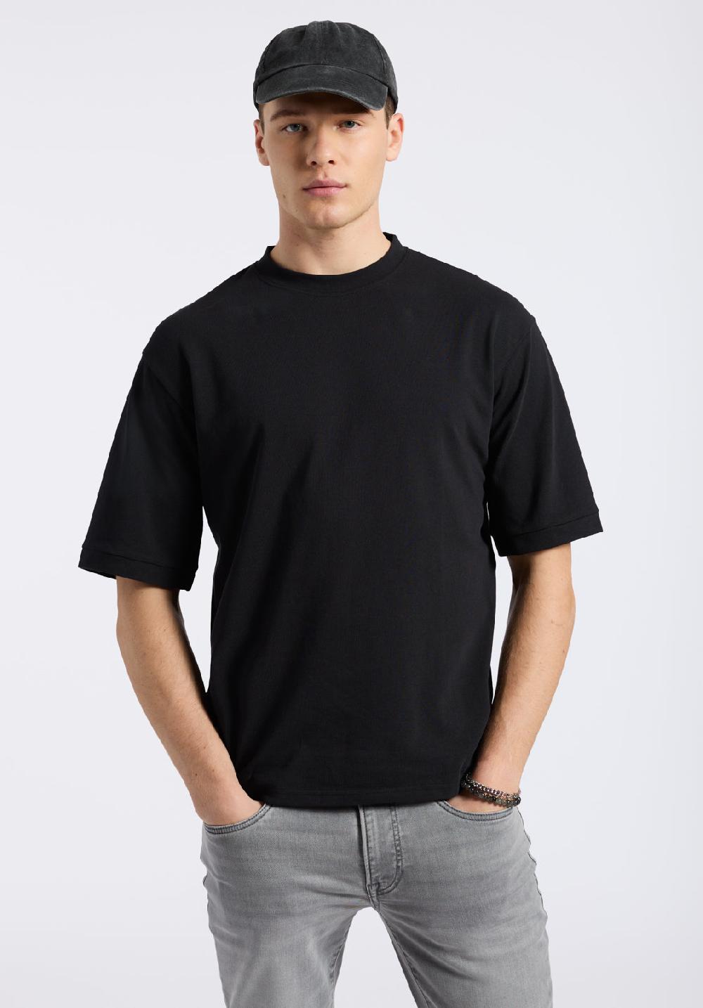Buffalo David Bitton T-shirt En Piqué à Col Rond Coupe Décontractée Pour Homme Kinsley Noir