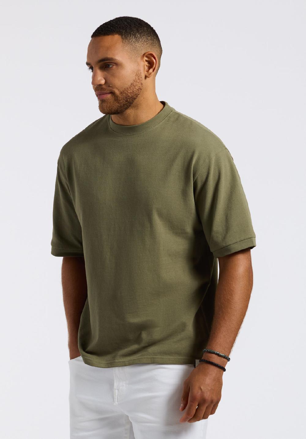 Buffalo David Bitton T-shirt En Piqué à Col Rond Coupe Décontractée Pour Homme Kinsley Vert Armée