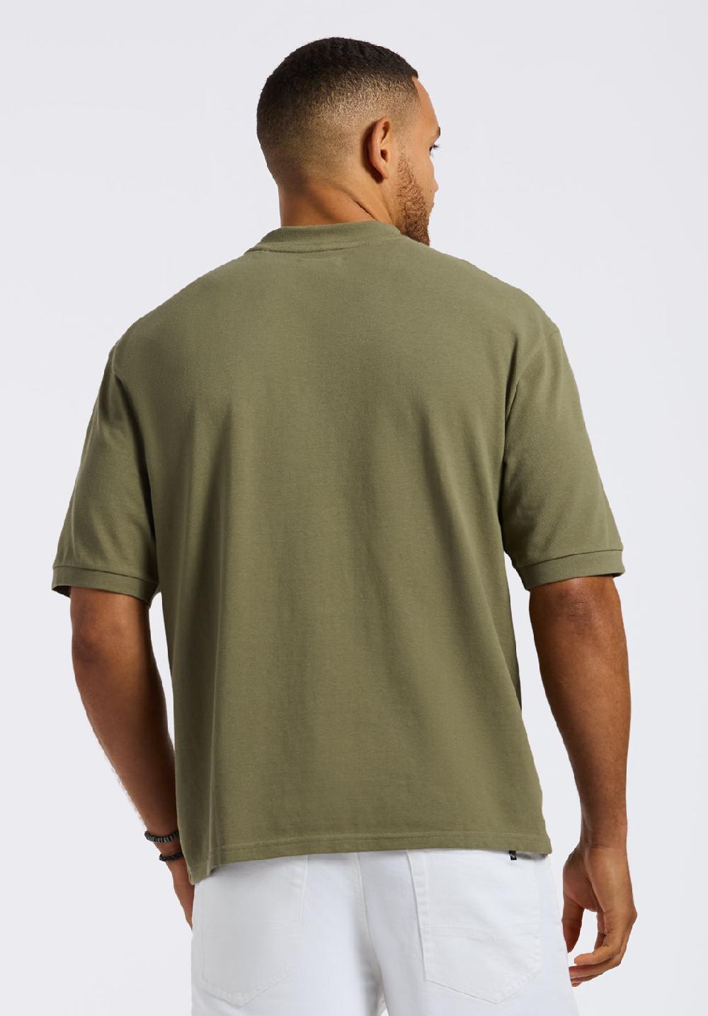 Buffalo David Bitton T-shirt En Piqué à Col Rond Coupe Décontractée Pour Homme Kinsley Vert Armée