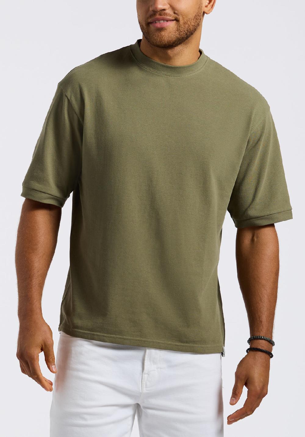 buffalo david bitton T-shirt en piqué à col rond coupe décontractée pour homme Kinsley Vert armée
