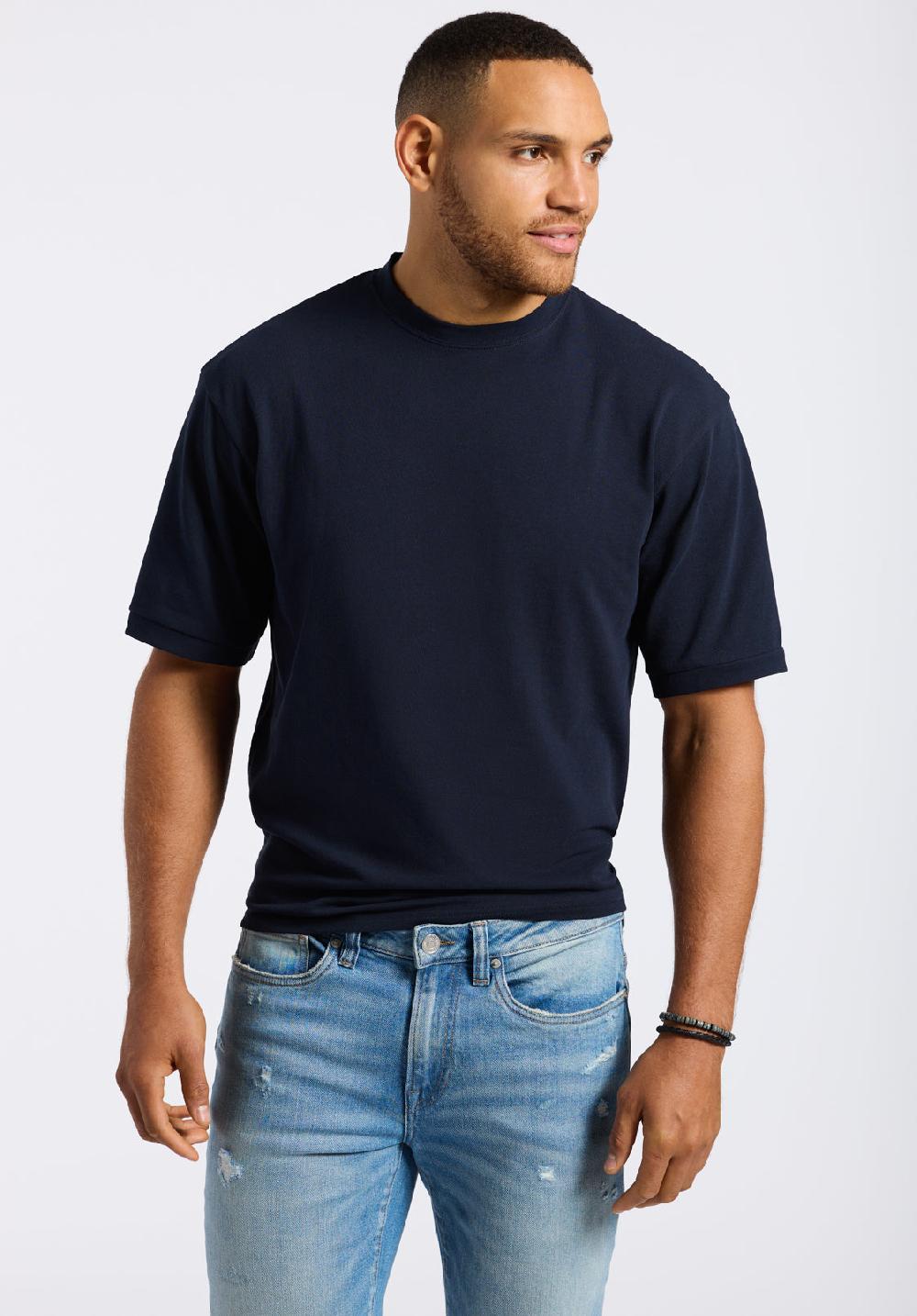 Buffalo David Bitton T-shirt En Piqué à Col Rond Coupe Décontractée Pour Homme Kinsley Bleu Minuit