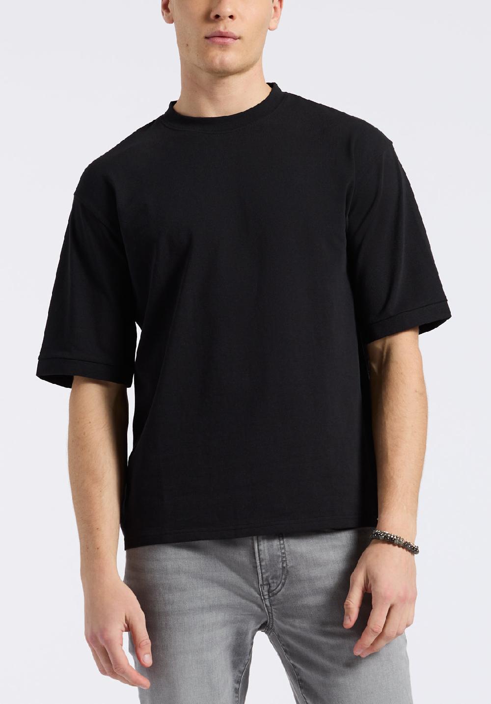 buffalo david bitton T-shirt en piqué à col rond coupe décontractée pour homme Kinsley Noir