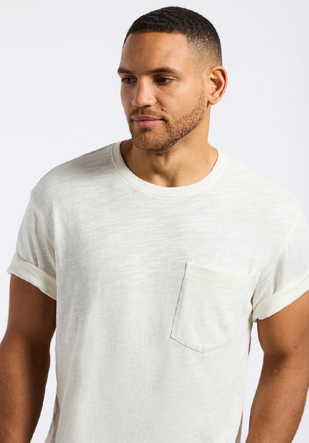 Buffalo David Bitton T-shirt En Tricot Flammé à Col Rond Avec Poche Pour Homme Kander Blanc