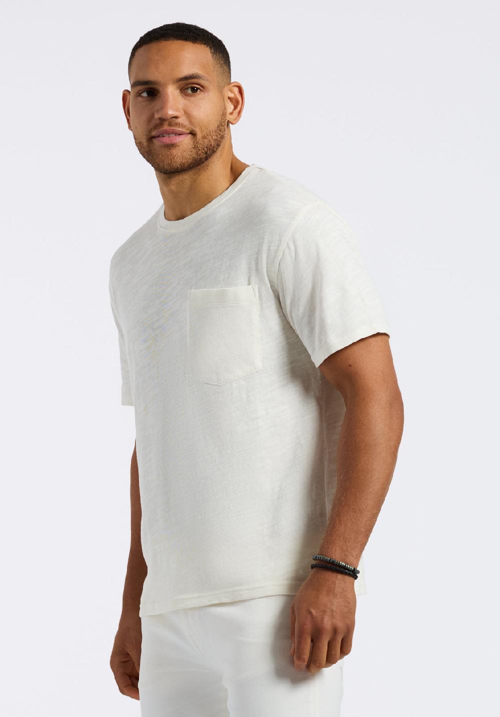 Buffalo David Bitton T-shirt En Tricot Flammé à Col Rond Avec Poche Pour Homme Kander Blanc