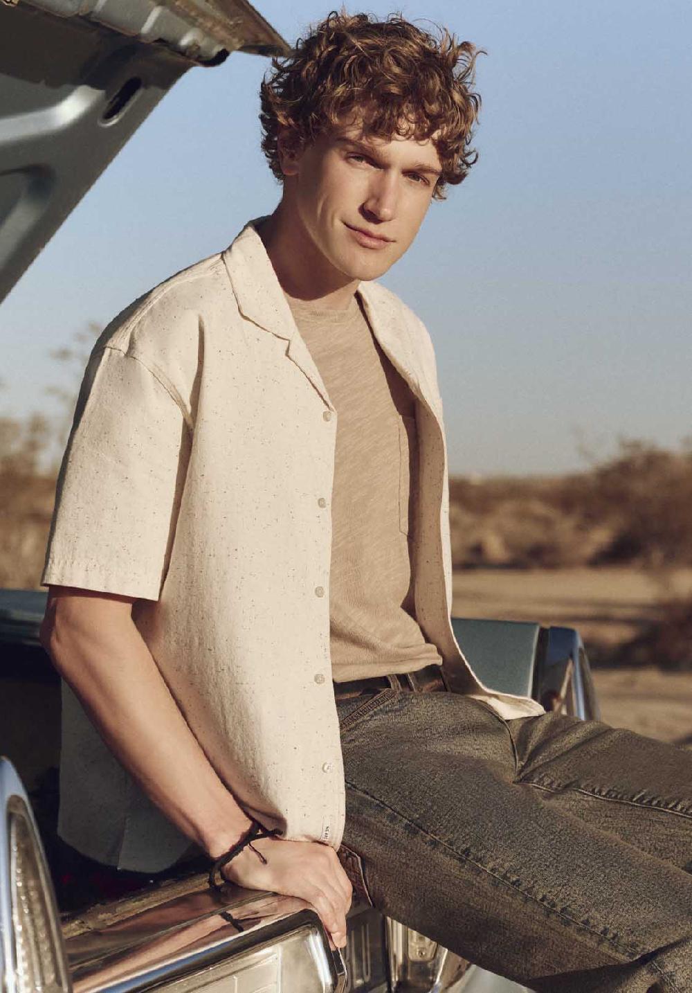 Buffalo David Bitton T-shirt En Tricot Flammé à Col Rond Avec Poche Pour Homme Kander Beige Tuffet