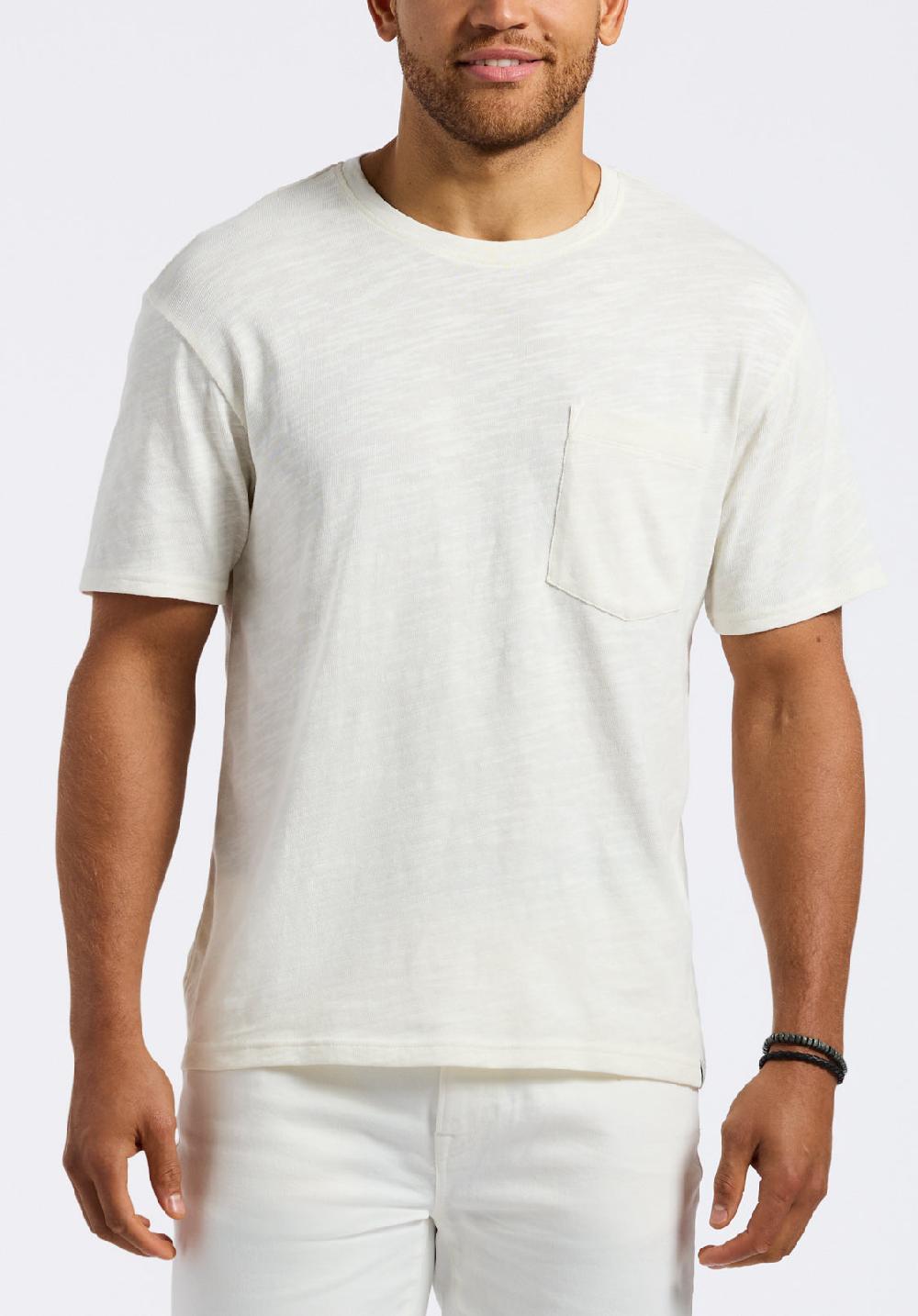 buffalo david bitton T-shirt en tricot flammé à col rond avec poche pour homme Kander blanc