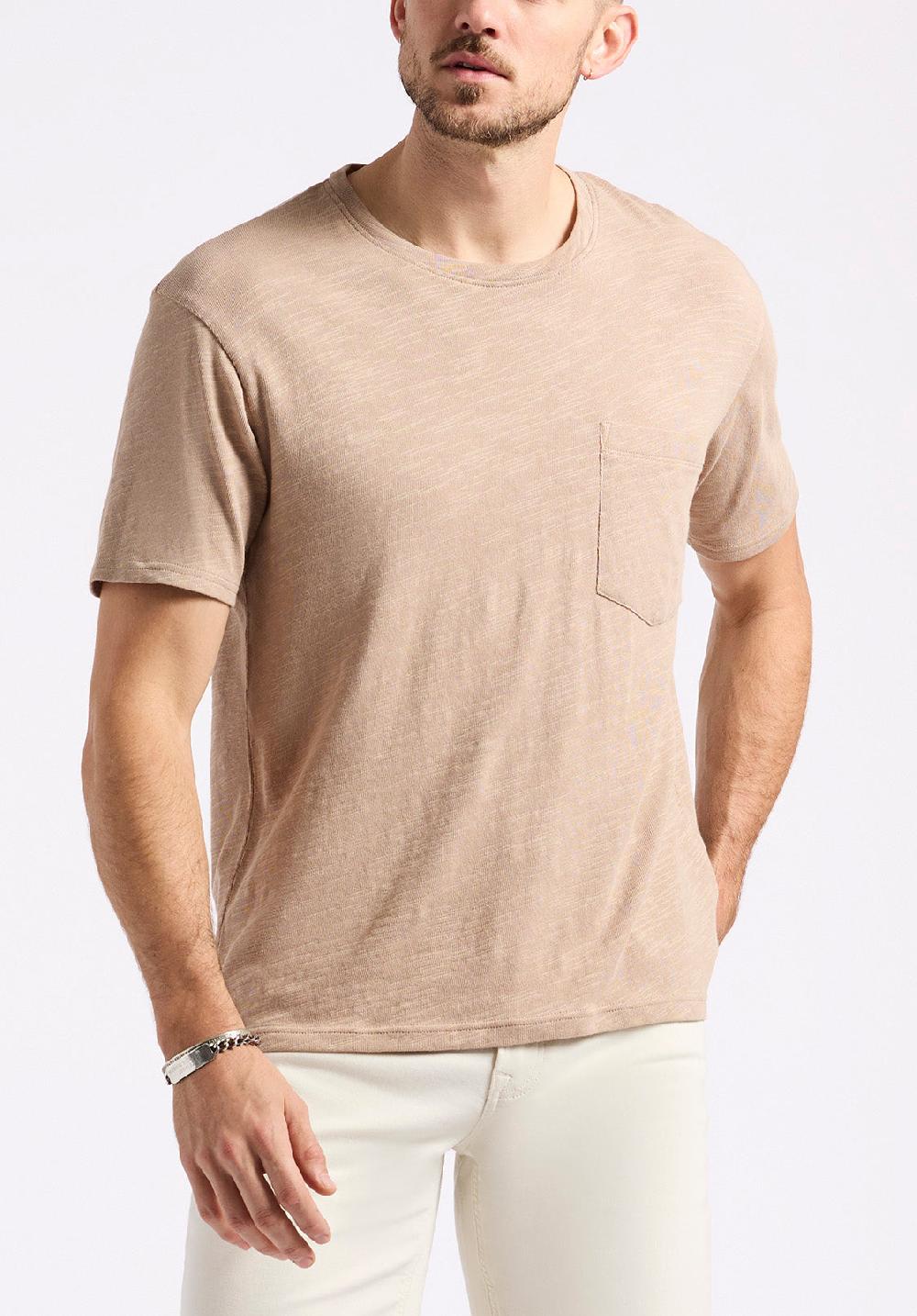 buffalo david bitton T-shirt en tricot flammé à col rond avec poche pour homme Kander Beige tuffet