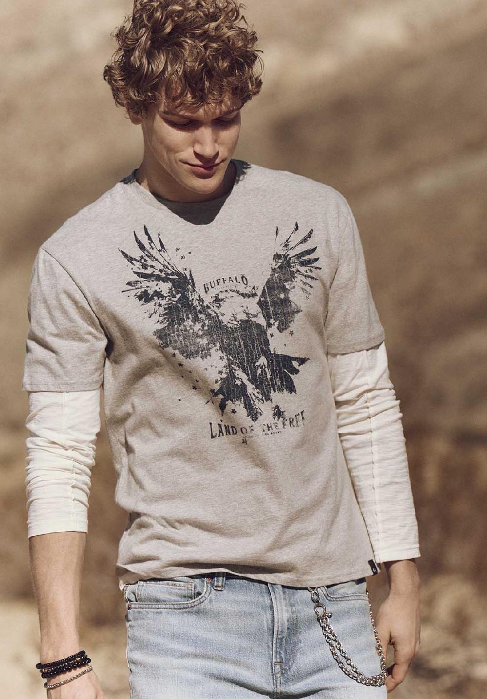 Buffalo David Bitton T-shirt Graphique Avec Imprimé Aigle Pour Homme Teagle Gris Chiné