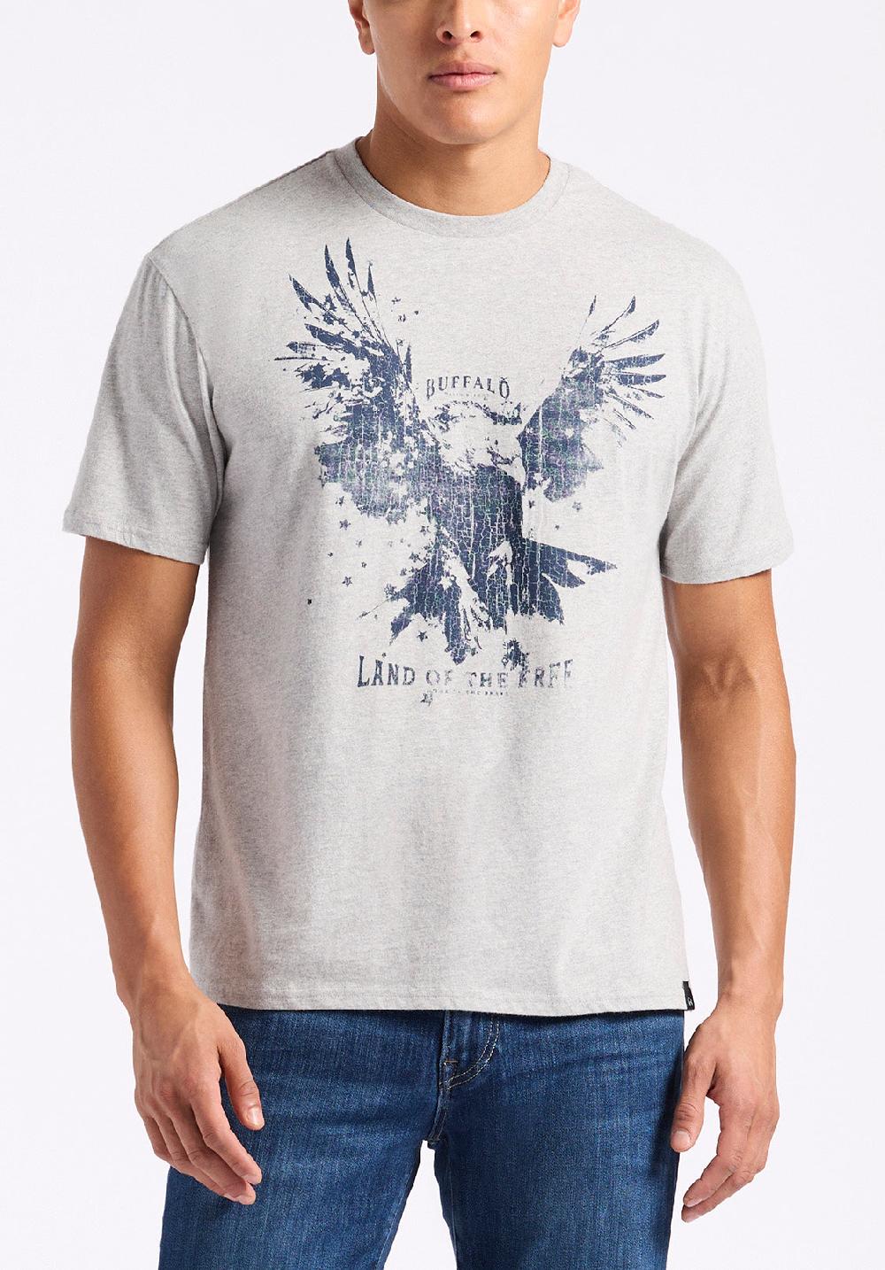 buffalo david bitton T-shirt graphique avec imprimé aigle pour homme Teagle Gris chiné