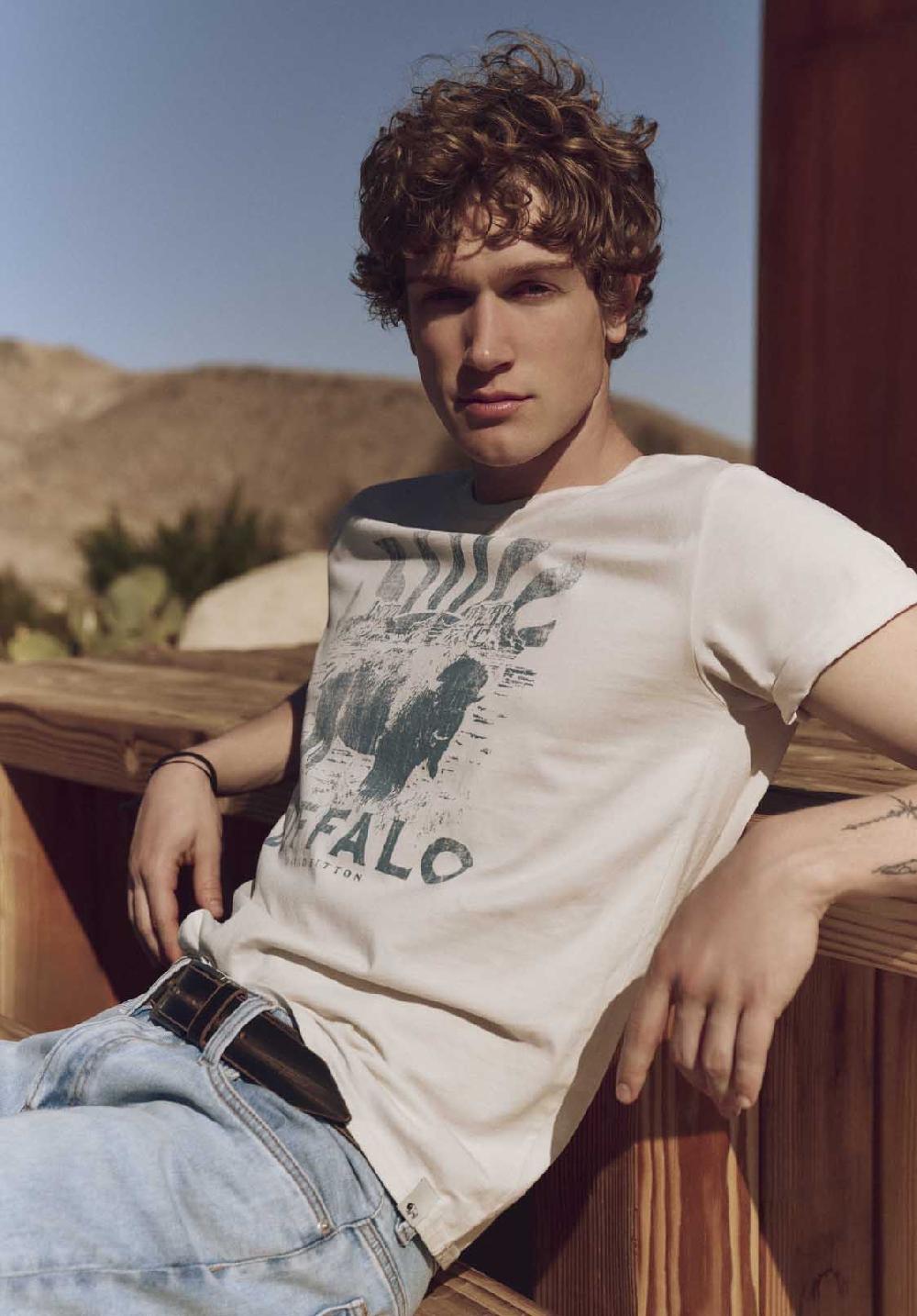 Buffalo David Bitton T-shirt Graphique Avec Imprimé Bison Pour Homme Tison Blanc