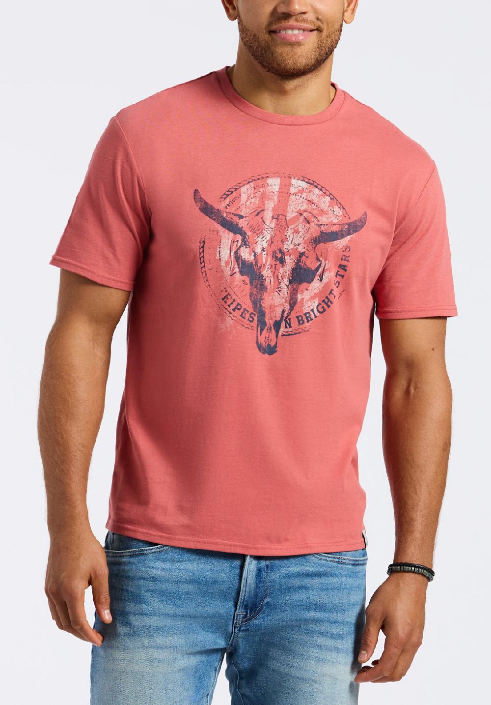 buffalo david bitton T-shirt graphique avec imprimé crâne de taureau pour homme Tarz Rouge minéral