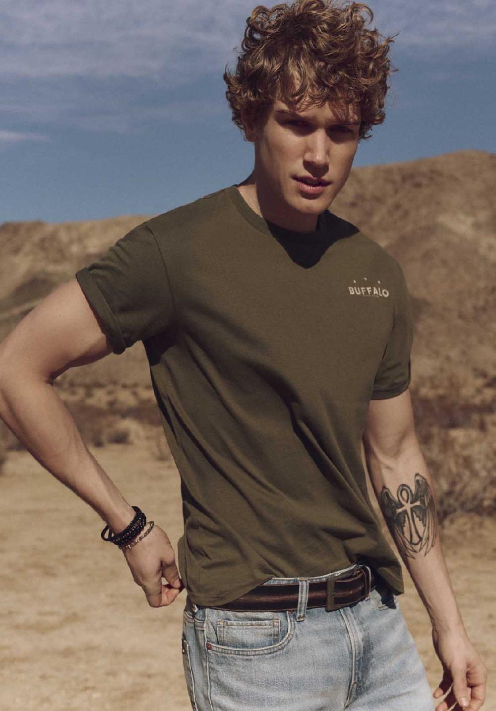 Buffalo David Bitton T-shirt Graphique Avec Imprimé Crâne De Taureau Pour Homme Toftlund Vert Fougère