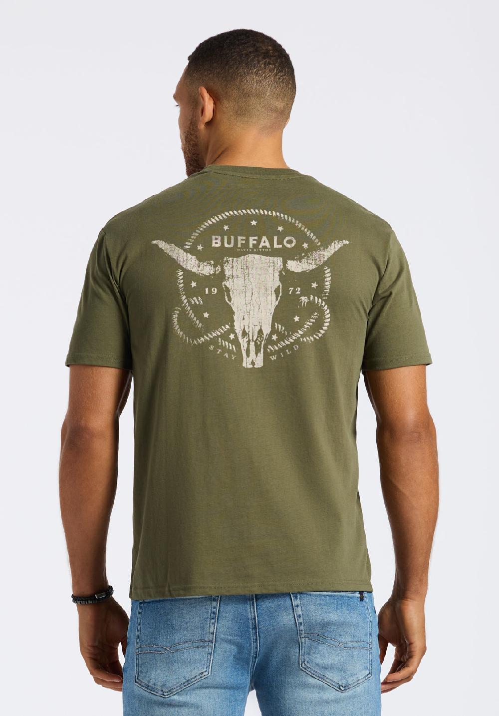 Buffalo David Bitton T-shirt Graphique Avec Imprimé Crâne De Taureau Pour Homme Toftlund Vert Fougère