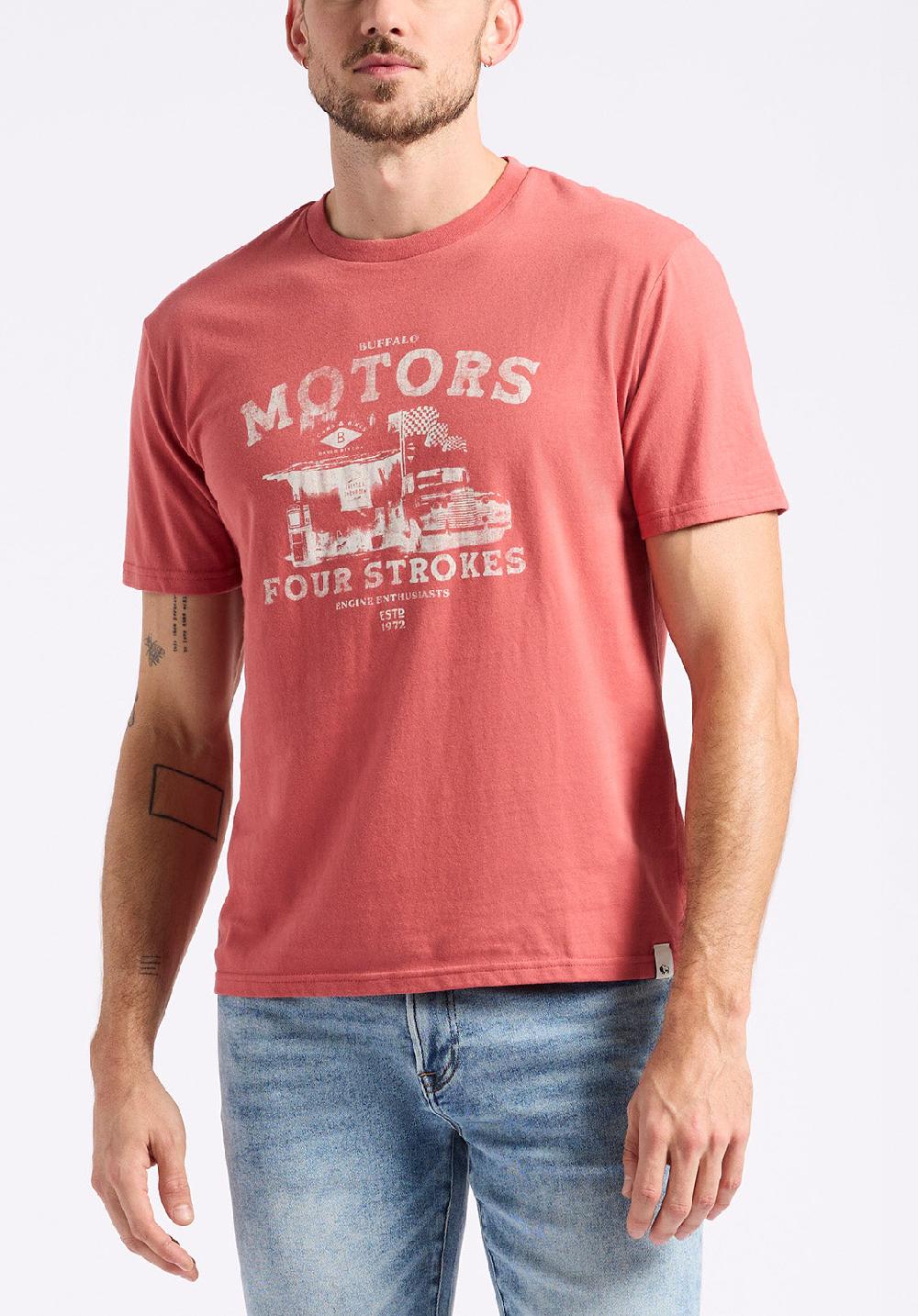 buffalo david bitton T-shirt graphique avec imprimé moteurs pour homme Trokes Rouge minéral