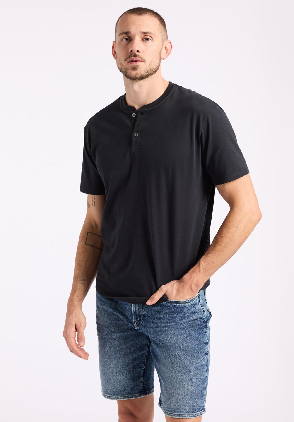 Buffalo David Bitton T-shirt Henley En Jersey à Manches Courtes Pour Homme Kamel Noir
