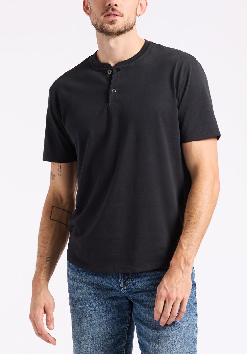 buffalo david bitton T-shirt Henley en jersey à manches courtes pour homme Kamel Noir