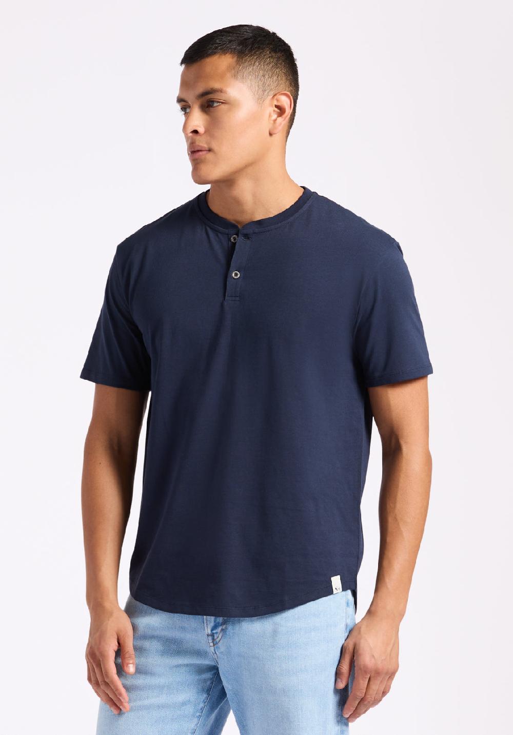 Buffalo David Bitton T-shirt Henley En Jersey à Manches Courtes Pour Homme Kamel Bleu Minuit