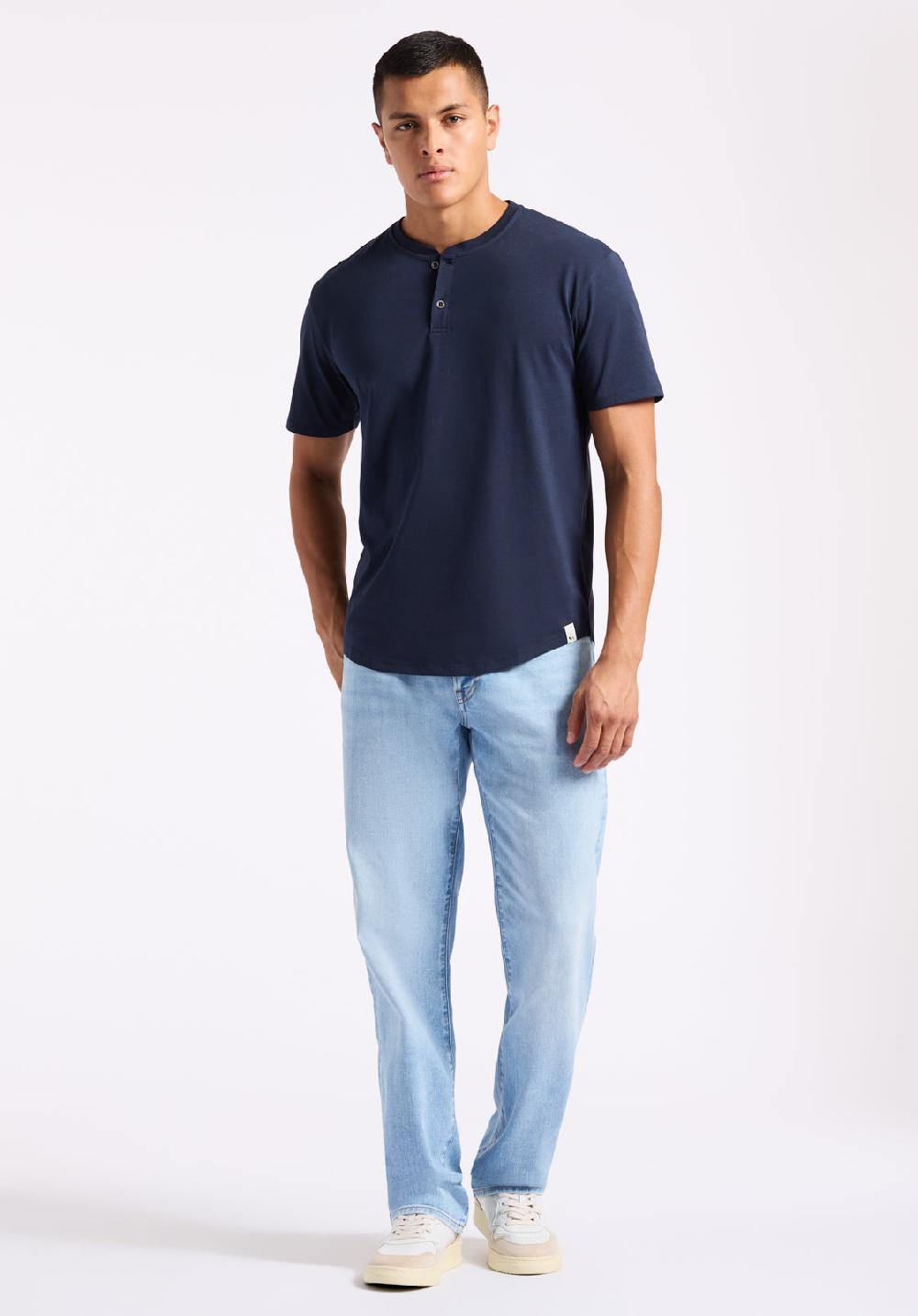 Buffalo David Bitton T-shirt Henley En Jersey à Manches Courtes Pour Homme Kamel Bleu Minuit