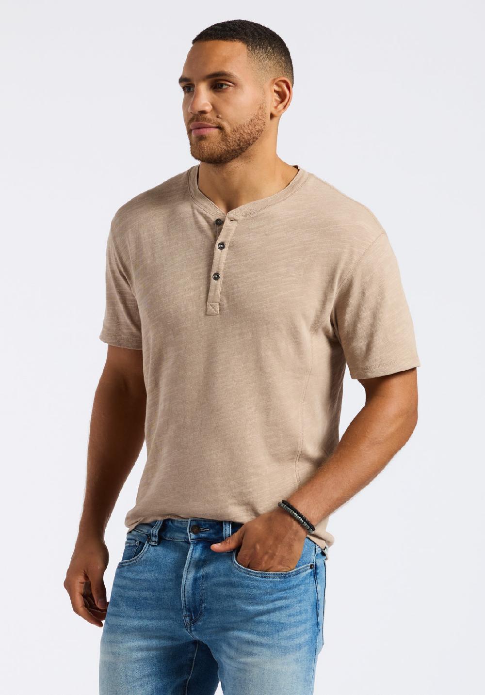 Buffalo David Bitton T-shirt Henley En Jersey Flammé Coupe Décontractée à Manches Courtes Pour Homme Kandido Beige Tuffet
