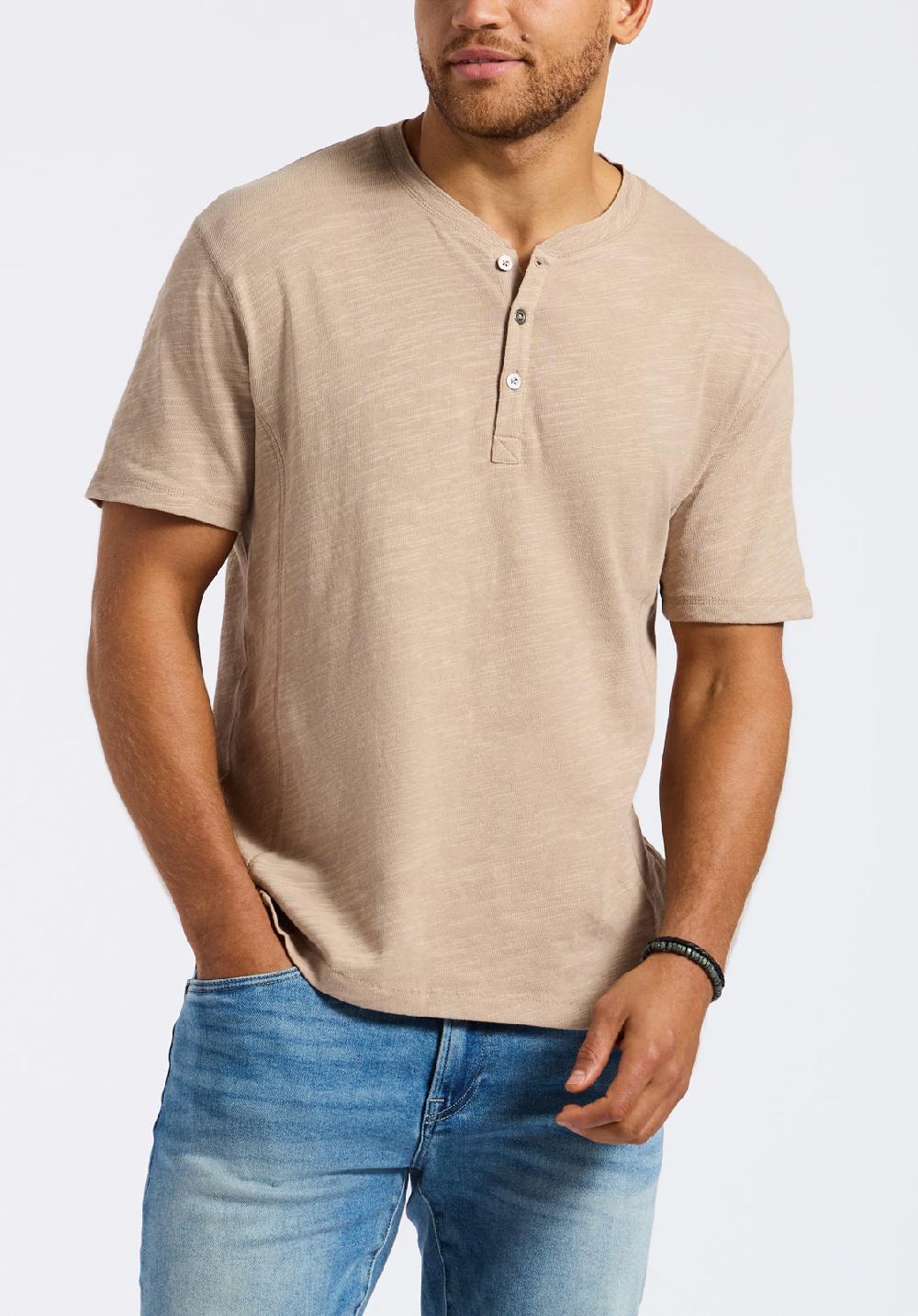 buffalo david bitton T-shirt Henley en jersey flammé coupe décontractée à manches courtes pour homme Kandido Beige tuffet