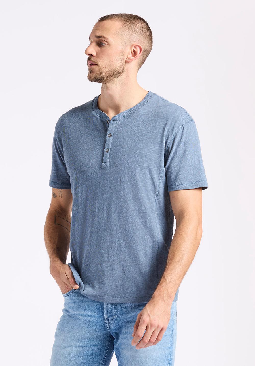 Buffalo David Bitton T-shirt Henley En Jersey Flammé Coupe Décontractée à Manches Courtes Pour Homme Kandido Bleu Mirage