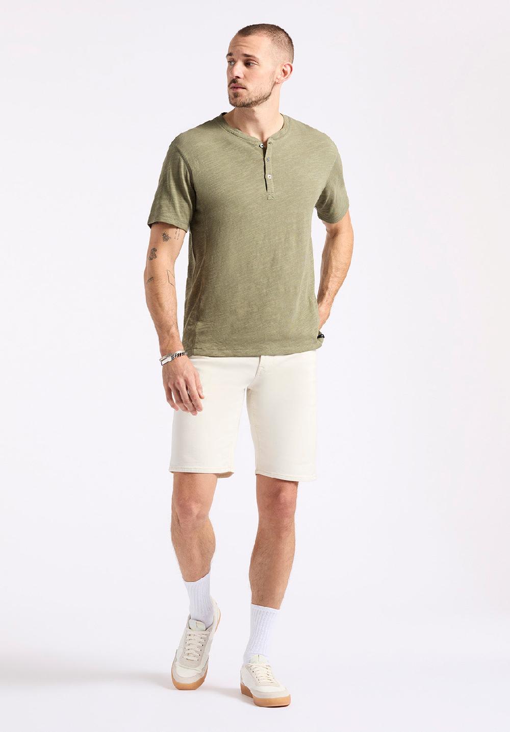 Buffalo David Bitton T-shirt Henley En Jersey Flammé Coupe Décontractée à Manches Courtes Pour Homme Kandido Vert Armée