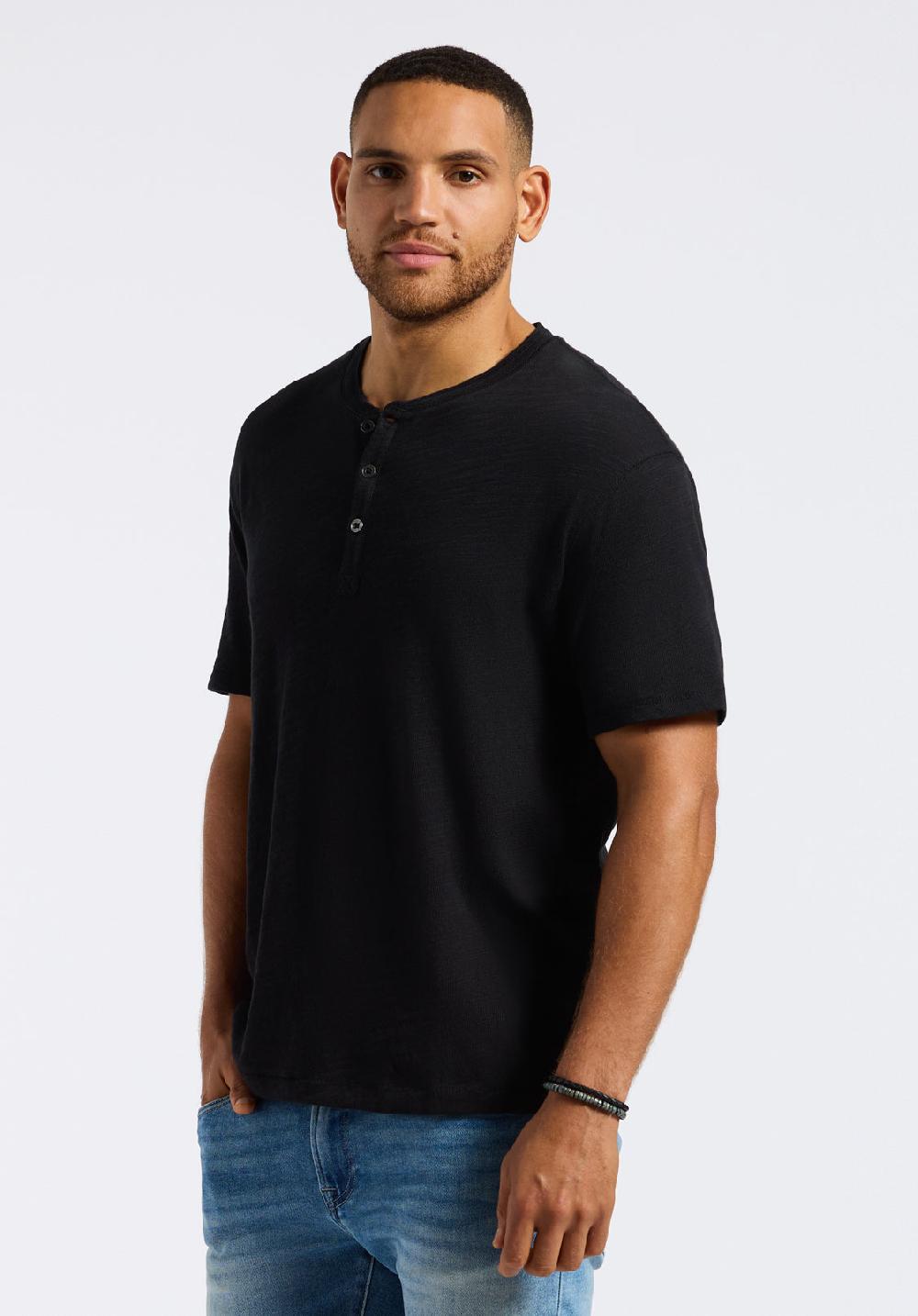 Buffalo David Bitton T-shirt Henley En Jersey Flammé Coupe Décontractée à Manches Courtes Pour Homme Kandido Noir