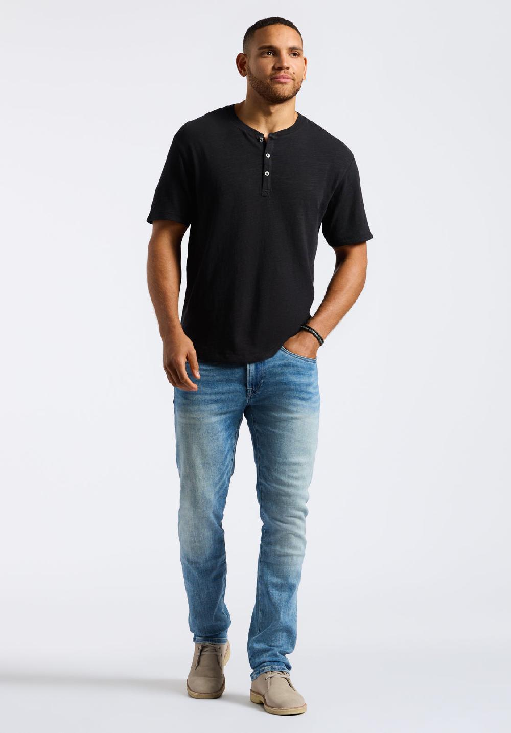 Buffalo David Bitton T-shirt Henley En Jersey Flammé Coupe Décontractée à Manches Courtes Pour Homme Kandido Noir