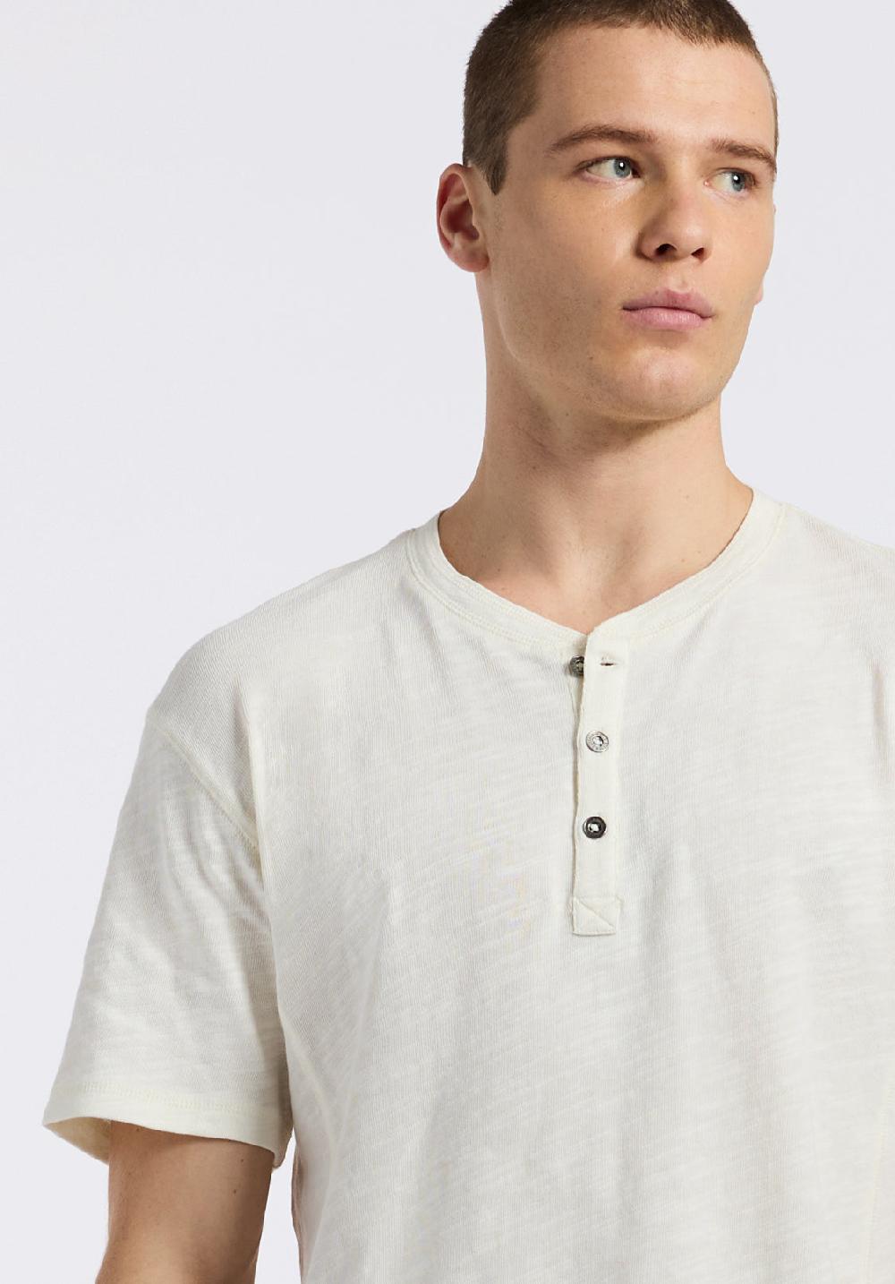 Buffalo David Bitton T-shirt Henley En Jersey Flammé Coupe Décontractée à Manches Courtes Pour Homme Kandido Blanc