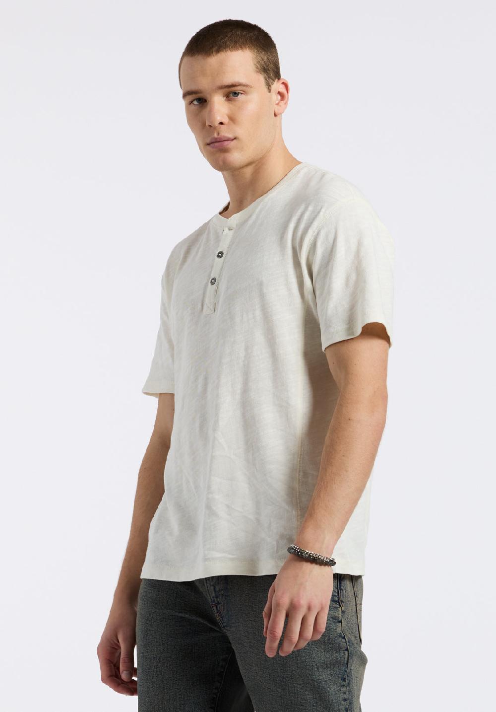 Buffalo David Bitton T-shirt Henley En Jersey Flammé Coupe Décontractée à Manches Courtes Pour Homme Kandido Blanc