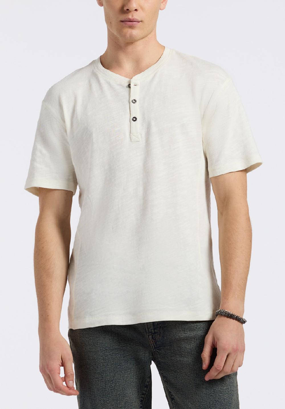 buffalo david bitton T-shirt Henley en jersey flammé coupe décontractée à manches courtes pour homme Kandido Blanc