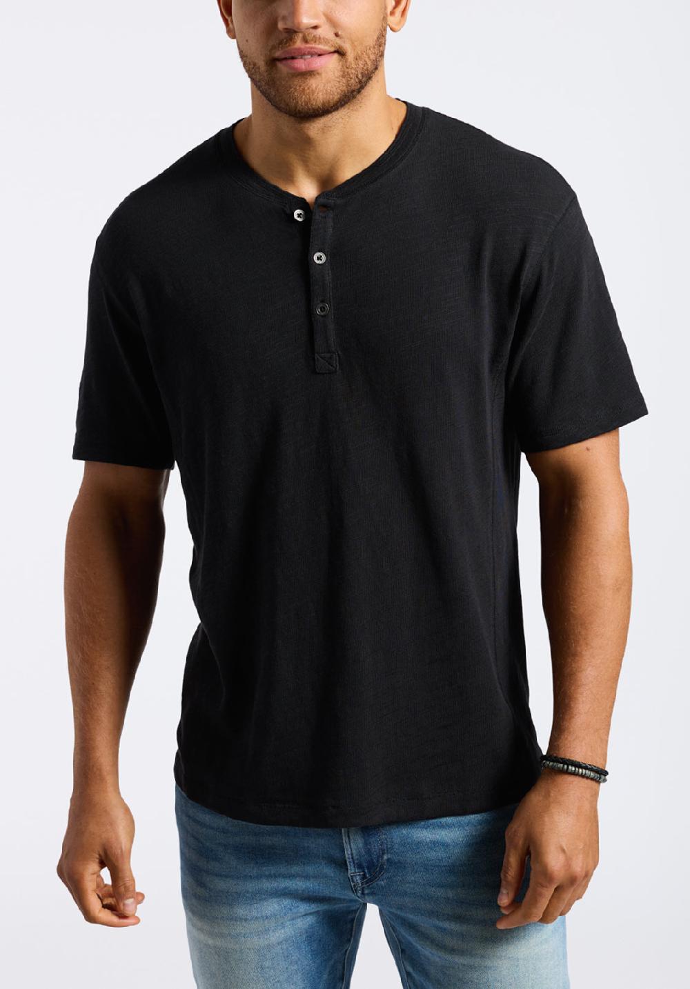 buffalo david bitton T-shirt Henley en jersey flammé coupe décontractée à manches courtes pour homme Kandido Noir