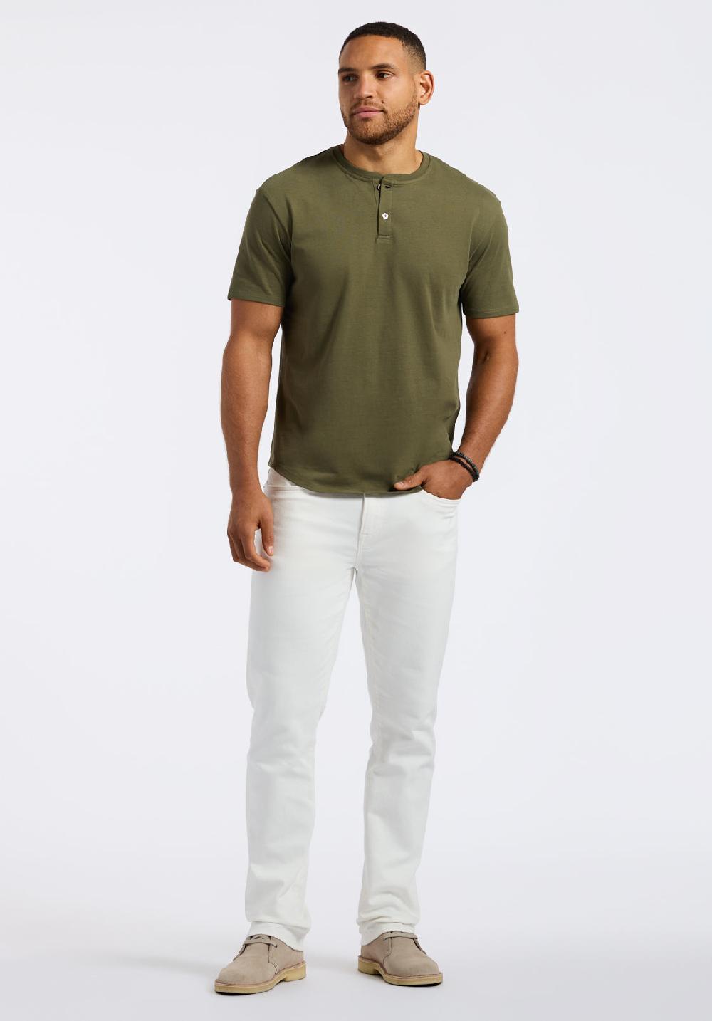 Buffalo David Bitton T-shirt Henley En Jersey Simple à Manches Courtes Pour Homme Kamel Vert Fougère