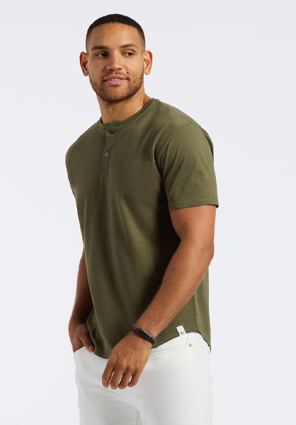 Buffalo David Bitton T-shirt Henley En Jersey Simple à Manches Courtes Pour Homme Kamel Vert Fougère