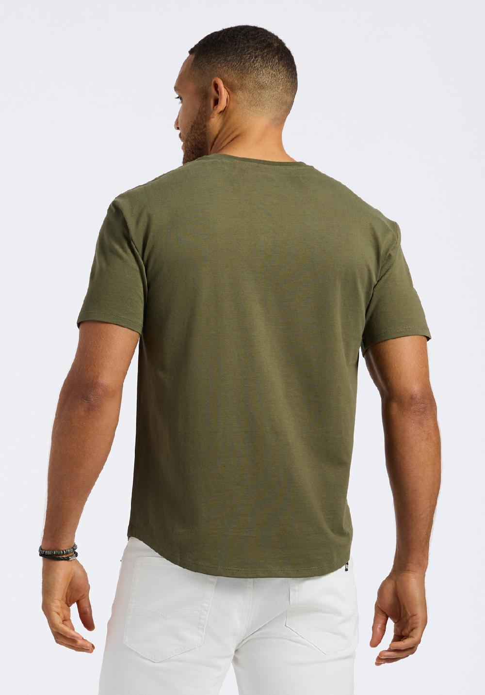 Buffalo David Bitton T-shirt Henley En Jersey Simple à Manches Courtes Pour Homme Kamel Vert Fougère