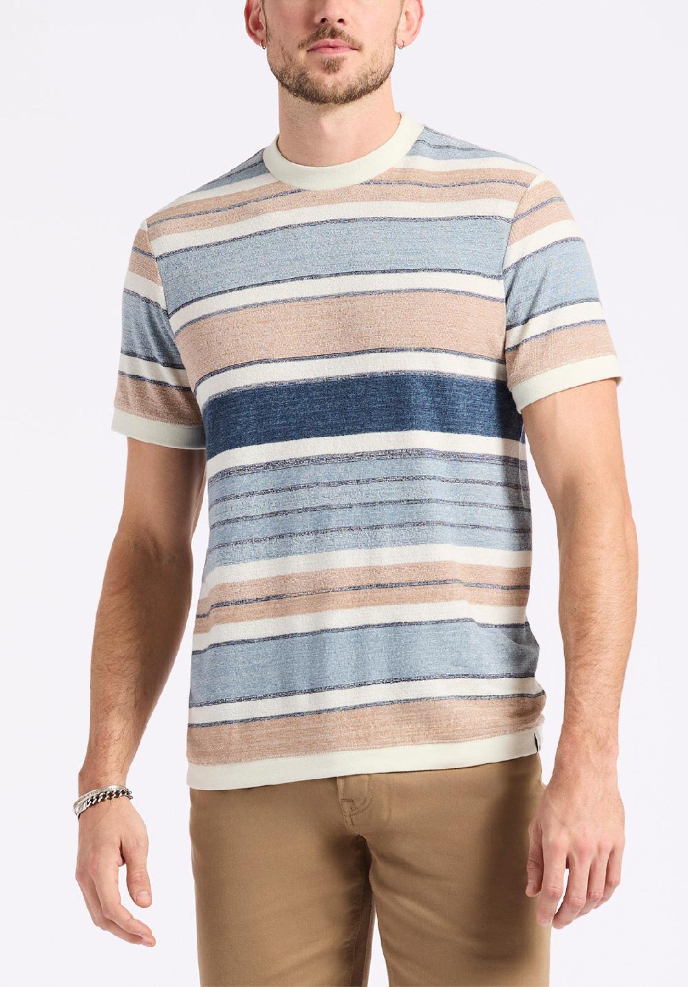 buffalo david bitton T-shirt rayé en jersey texturé à manches courtes pour homme Konnair Bleu