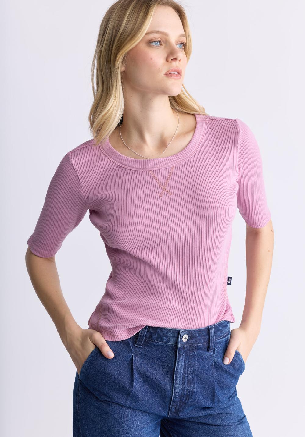 Buffalo David Bitton Tabbey Women's Elbow-Length Sleeve Ribbed Top Pink