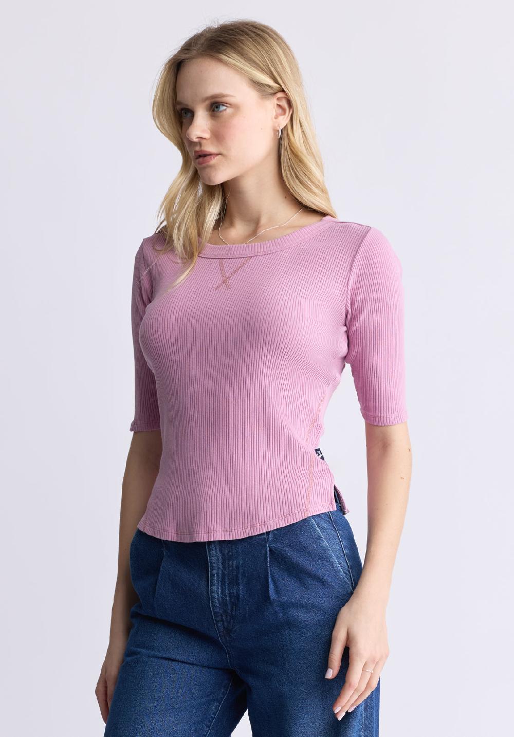 Buffalo David Bitton Tabbey Women's Elbow-Length Sleeve Ribbed Top Pink