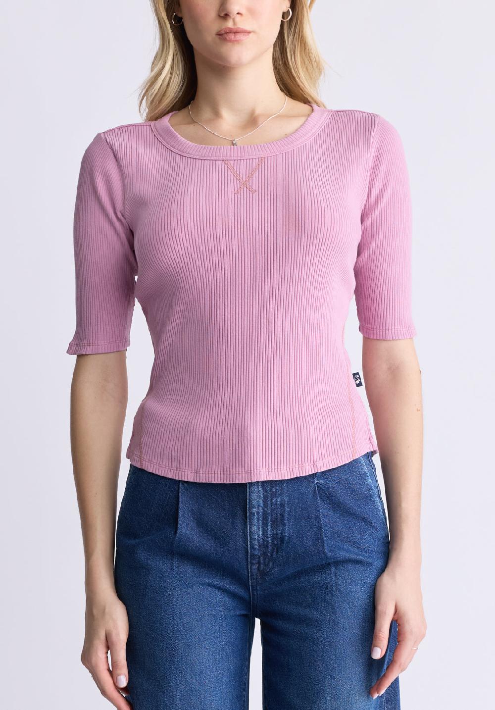 buffalo david bitton Tabbey Women's Elbow-Length Sleeve Ribbed Top Pink