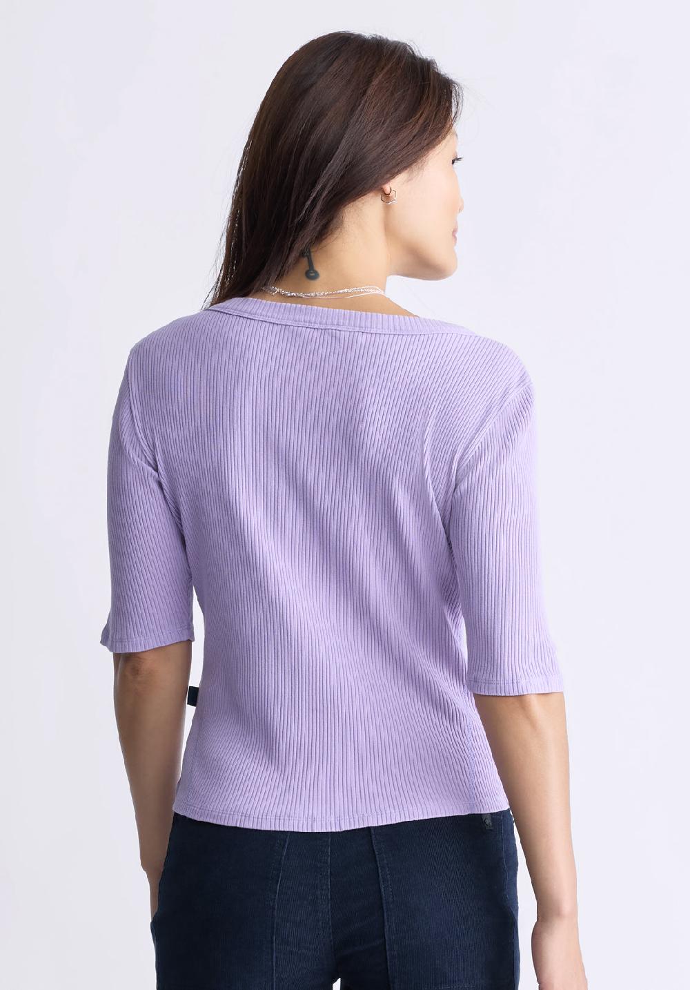 Buffalo David Bitton Tabbey Women's Elbow-Length Sleeve Ribbed Top Purple