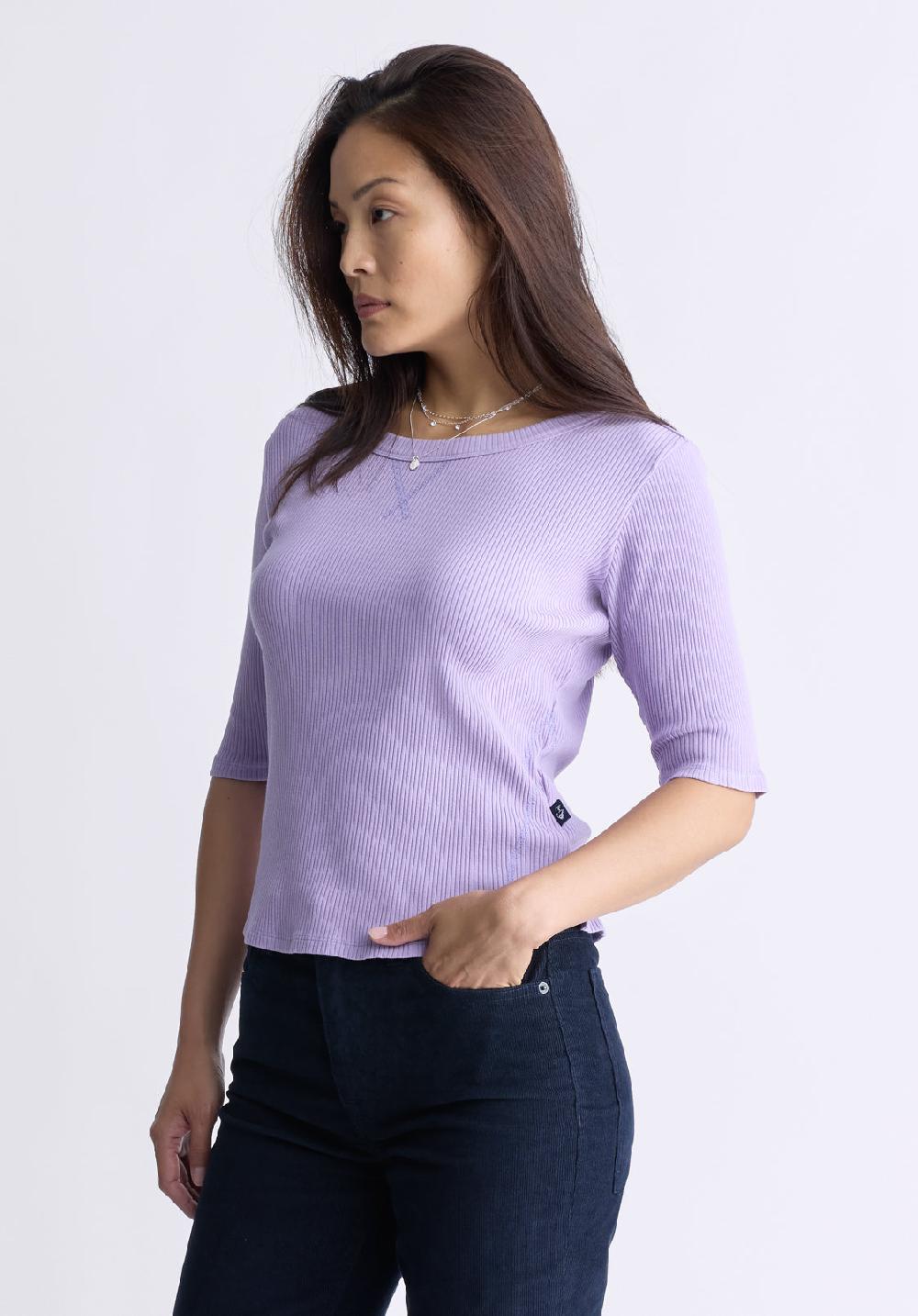 Buffalo David Bitton Tabbey Women's Elbow-Length Sleeve Ribbed Top Purple