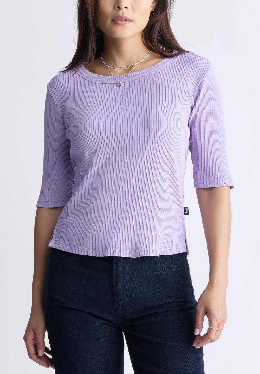 buffalo david bitton Tabbey Women's Elbow-Length Sleeve Ribbed Top Purple