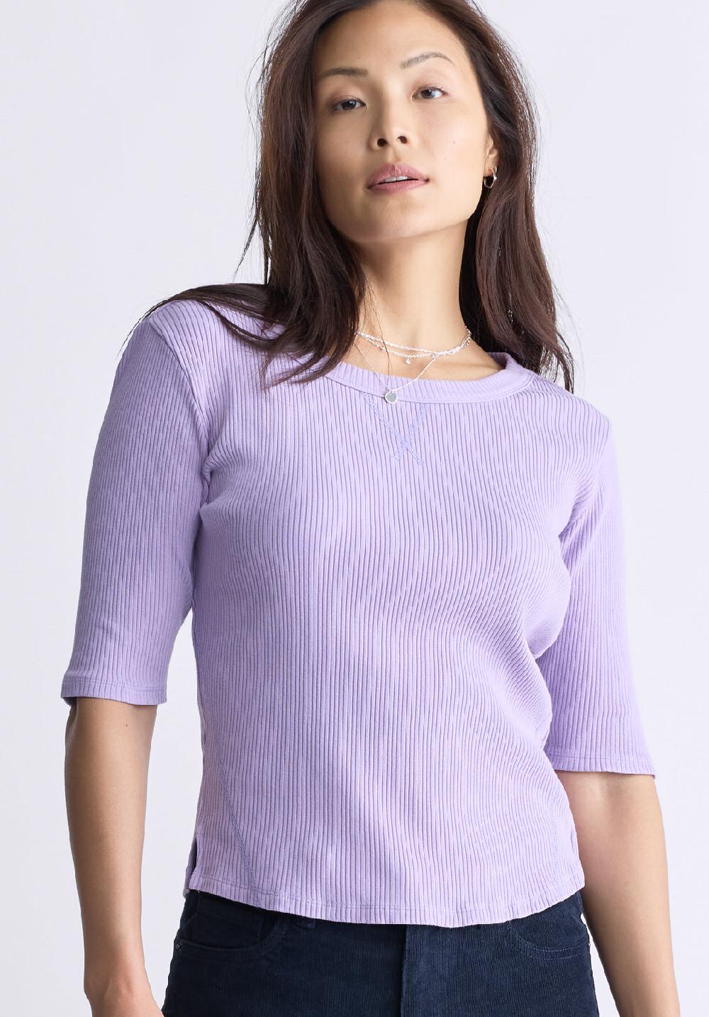 Buffalo David Bitton Tabbey Women's Elbow-Length Sleeve Ribbed Top Purple