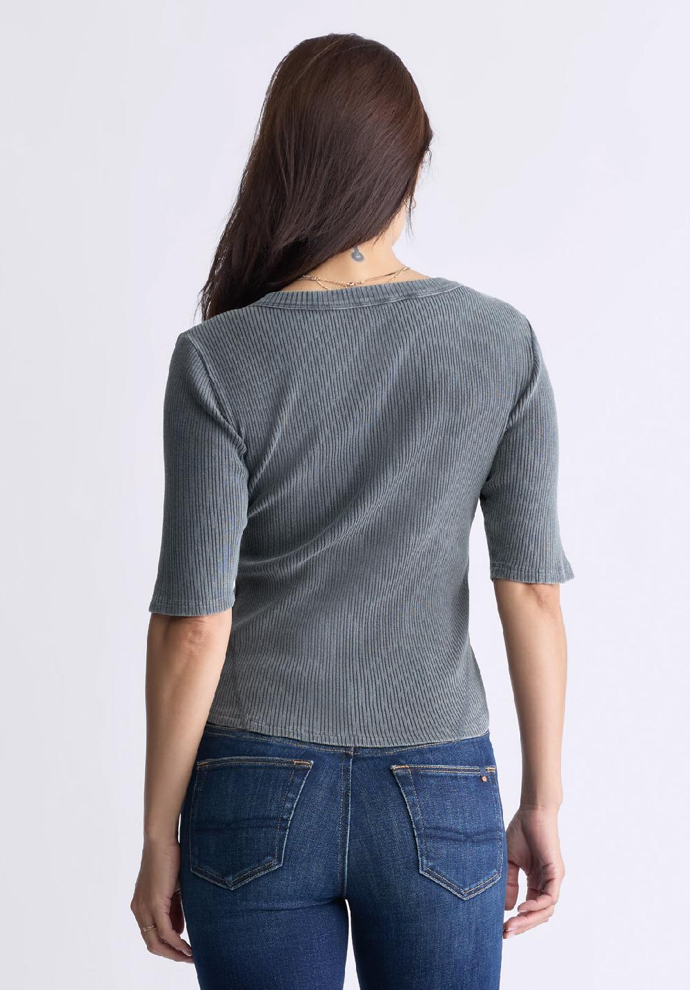 Buffalo David Bitton Tabbey Women's Elbow-Length Sleeve Ribbed Top Raven Grey