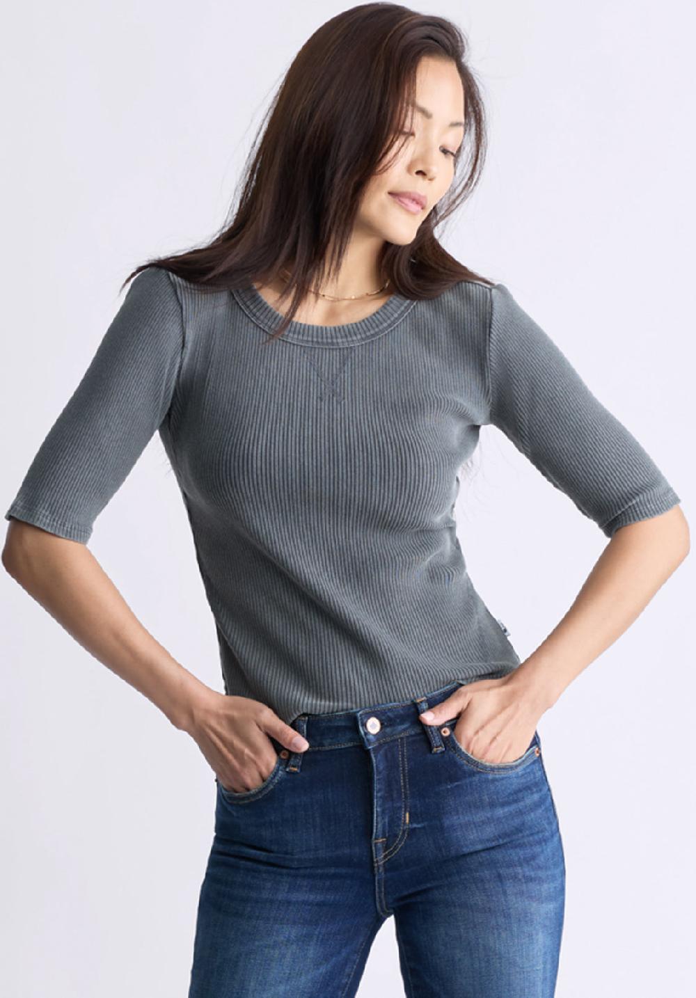 Buffalo David Bitton Tabbey Women's Elbow-Length Sleeve Ribbed Top Raven Grey