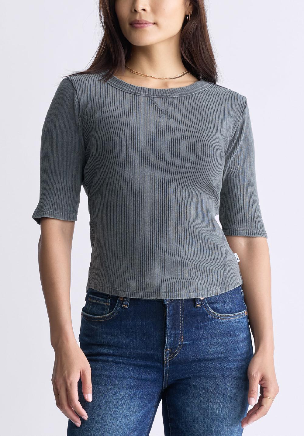 buffalo david bitton Tabbey Women's Elbow-Length Sleeve Ribbed Top Raven Grey