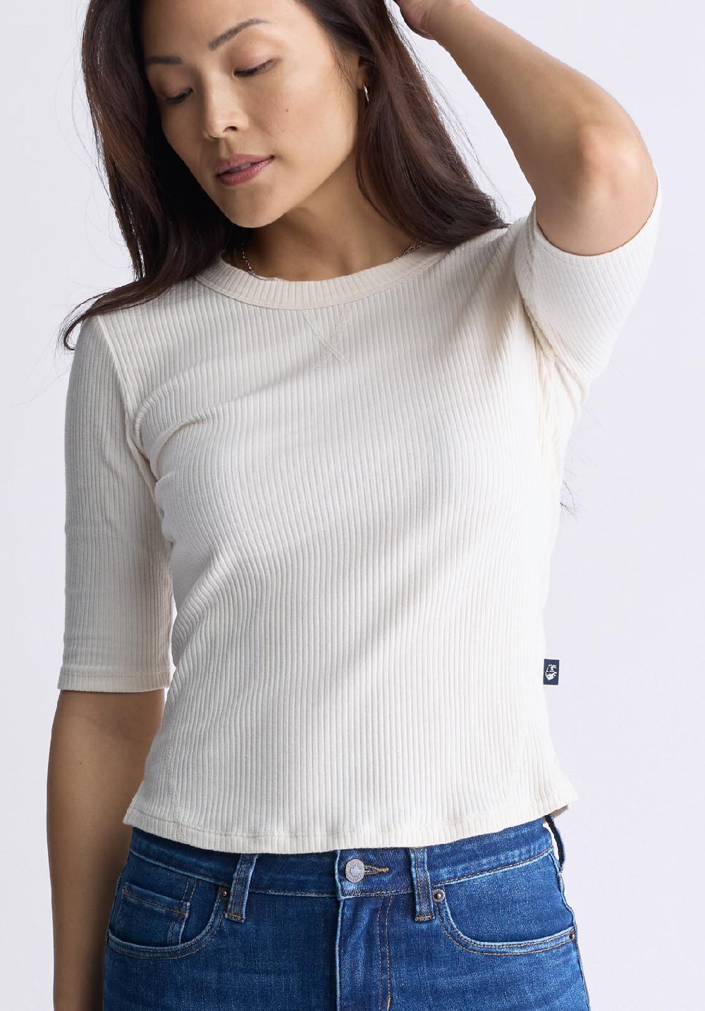 Buffalo David Bitton Tabbey Women's Elbow-Length Sleeve Ribbed Top White
