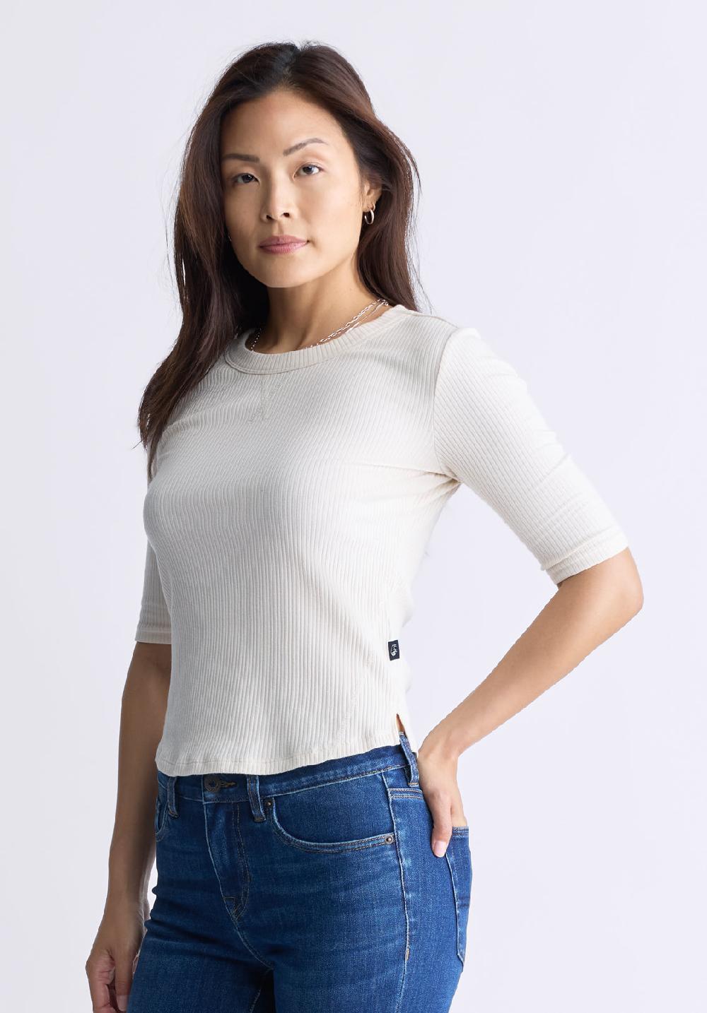 Buffalo David Bitton Tabbey Women's Elbow-Length Sleeve Ribbed Top White