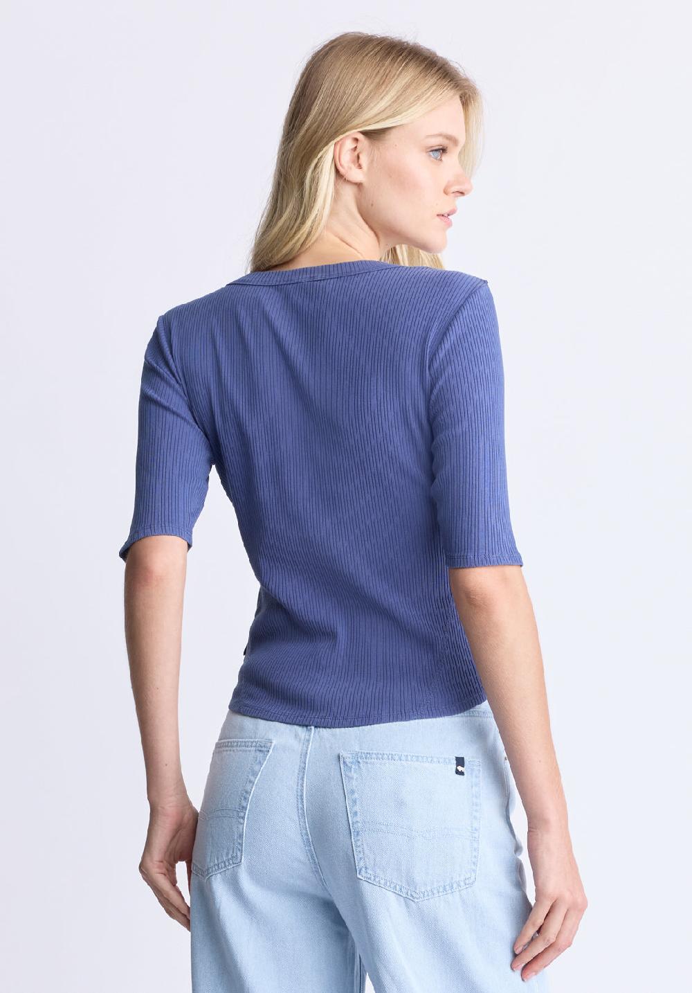Buffalo David Bitton Tabbey Women's Ribbed Half-Sleeve Top Blue