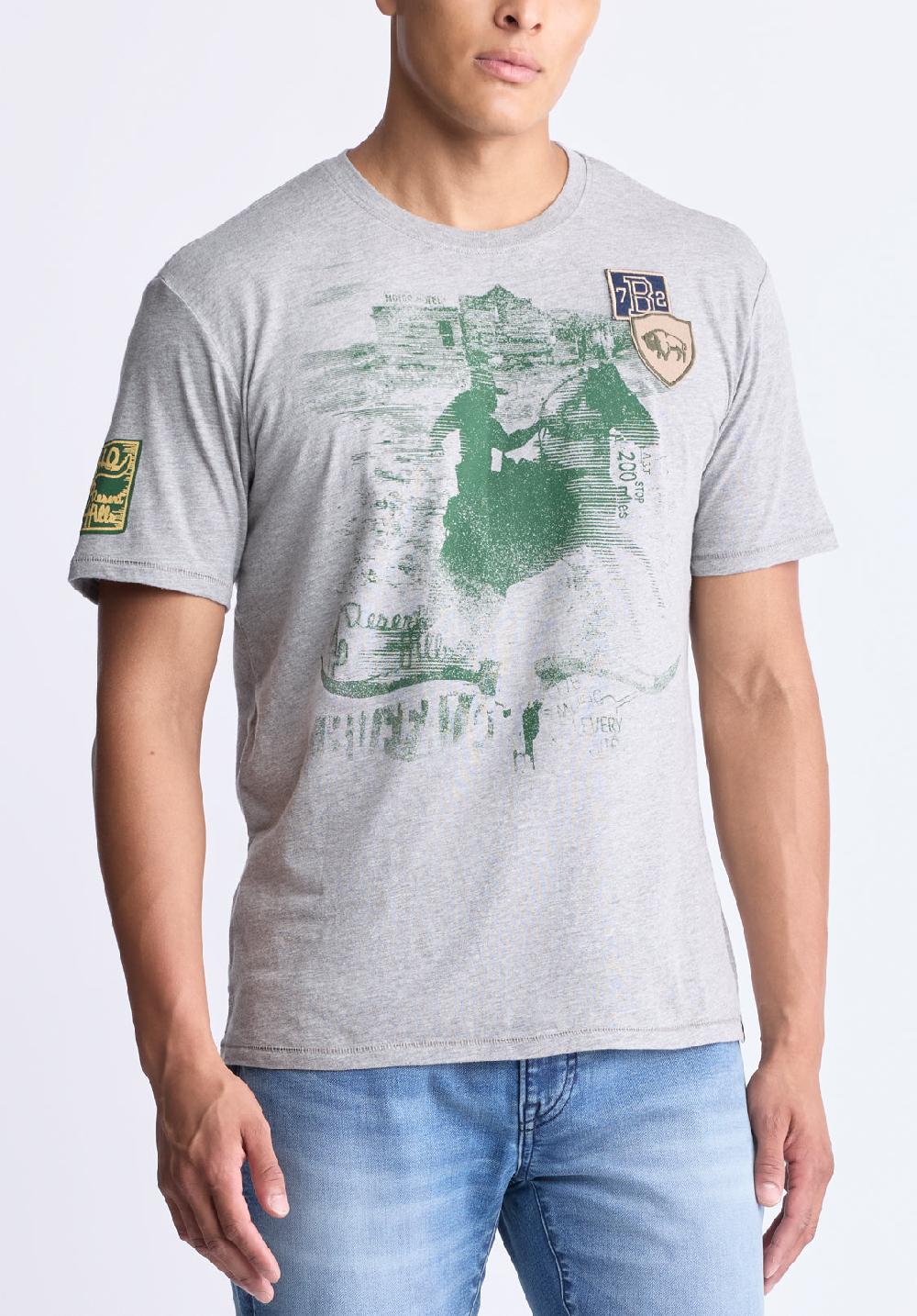 buffalo david bitton Tasher Men's Graphic Patch T-Shirt Heather grey